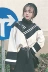 Mùa thu và mùa đông của phụ nữ Hàn Quốc phiên bản mới lỏng V-Cổ sọc không tay dài tay trắng phần mỏng trùm đầu áo len áo khoác sinh viên