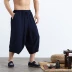 Trung Quốc phong cách đàn ông cát giặt vải lanh bảy điểm quần rộng kích thước rộng chân quần đi du lịch đi bộ Thiền trà nở