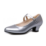 Серебряная танцующая обувь на высоком каблуке, мягкая подошва, для среднего возраста