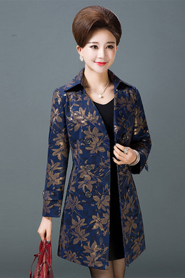 Phụ nữ trung niên của mùa xuân và mùa thu phù hợp với phù hợp với cổ áo jacket trung niên đôi ngực áo gió vành đai kích thước lớn 40-50 áo sơ mi