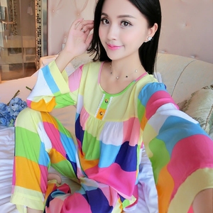 Bông lụa đồ ngủ mùa hè Hàn Quốc phiên bản của bộ đồ ngủ lụa dài tay quần mỏng phần nhân tạo cotton dịch vụ nhà phù hợp với tháng phù hợp với