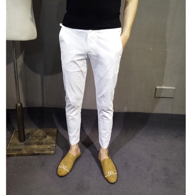 Mùa hè trắng người đàn ông giản dị của chín quần Hàn Quốc phiên bản của mỏng phần mỏng thoáng khí chân màu rắn Harlan thanh niên quần triều