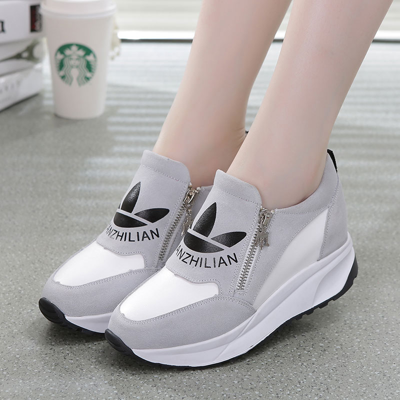 2015 autumn new leather sneakers casual low to help women within the higher heavy-bottomed muffin running shoes Korean wave shoes