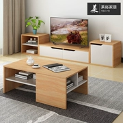 Căn hộ nhỏ phòng khách đặt đồ nội thất Bắc Âu màu gỗ ánh sáng óc chó bàn cà phê bằng gỗ + tủ TV kết hợp nền kinh tế