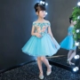 Trẻ em ăn mặc công chúa váy cô gái đám cưới tutu màu xanh một vai hoa cô gái ăn mặc được tổ chức sàn catwalk trang phục vest bé trai model hàn quốc