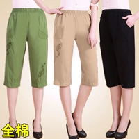 Хлопковые штаны для матери, летняя одежда, для среднего возраста, эластичная талия, большой размер