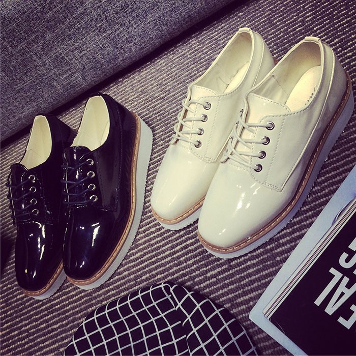 2015 spring new square head soft skinned bottom slope with a single shoe lace muffin bottom casual low top shoes tide students