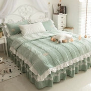 Mùa đông ấm áp dày giường nhung phong cách váy bedspread denim Hàn Quốc pha lê sang trọng ngắn quilt 1,8 m - Bộ đồ giường bốn mảnh