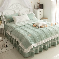 Mùa đông ấm áp dày giường nhung phong cách váy bedspread denim Hàn Quốc pha lê sang trọng ngắn quilt 1,8 m - Bộ đồ giường bốn mảnh chăn ga forever