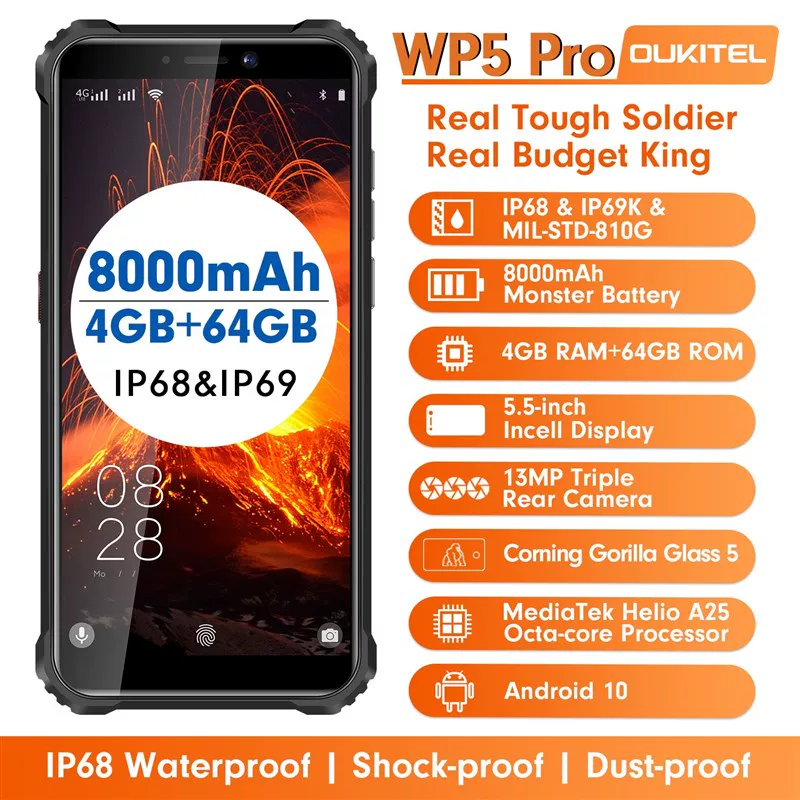 OUKITEL WP5 Pro IP68 водонепроницаемый смартфон 8000mAh тройной