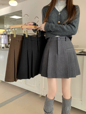 taobao agent Woolen pleated skirt, winter mini-skirt, plus size, high waist, increased thickness, fitted