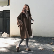 Phiên bản Hàn Quốc của áo khoác len dài nữ mùa thu 2018 mới học sinh đứng cổ áo thắt lưng áo len đen