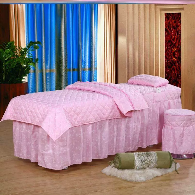 Màu hồng cánh sen lá mùa đông giường thẩm mỹ viện đặc biệt khăn trải giường bốn mảnh một bên giường đơn giản màu xanh khử trùng - Trang bị tấm