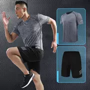 Bộ đồ thể thao nam chạy bộ tập gym phù hợp với quần short mùa hè ngắn tay cưỡi nhanh quần áo thoáng khí - Quần áo tập thể hình