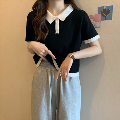 taobao agent Knitted summer T-shirt, sexy polo, short jacket, plus size, with short sleeve