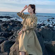 Phiên bản Hàn Quốc thanh lịch vuông dài tay dài thời trang mới áo khoác eo thời trang đơn giản bình thường khí chất nữ áo gió - Áo gió thể thao