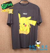 B2DA92E51 Taiping Bird Men 2019 Mùa hè Mới màu xám Thời trang cá tính Pikachu In áo thun - Áo phông ngắn
