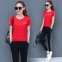 Tianyi màu sắc thể thao giản dị mùa hè Quần áo thể thao Hàn Quốc tròn tay áo ngắn chín quần hai bộ 9901 - Thể thao sau quần thể thao nam
