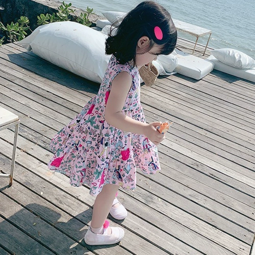 Летняя юбка, летняя одежда, детское летнее платье без рукавов для девочек, летний наряд маленькой принцессы, в корейском стиле, в западном стиле