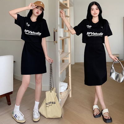 taobao agent Black summer dress, retro long skirt, plus size, fitted