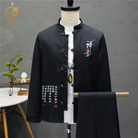 Phong cách retro Trung Quốc phù hợp với mùa thu mới thêu Hanfu Trung Sơn Tang phù hợp với nam xu hướng hai mảnh - Suit phù hợp bộ vest nam