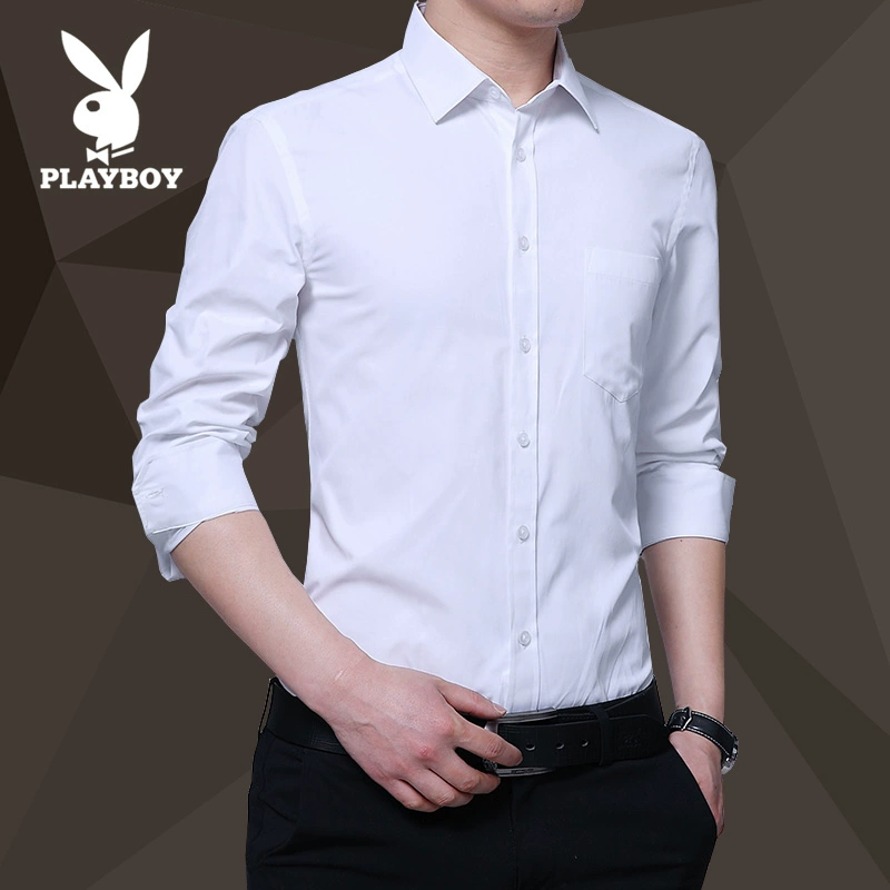 Playboy Áo sơ mi trắng nam dài tay công sở Mặc chính thức Hàn Quốc Slim Summer Inch Áo sơ mi ngắn tay giản dị Áo sơ mi nam - Áo