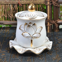 Святая вода чашка для лотоса водяной чашки белая фарфоровой рисунок Золотая чашка Тимоти Гуаньян Керамика для буддийских принадлежностей