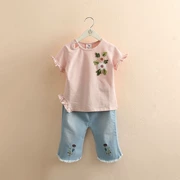 Baby Set 2019 Summer New Girls Children Wear Children thêu T-shirt Jeans tz-4386 - Quần jean
