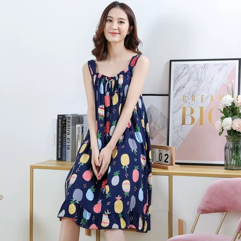 Plus size đồ ngủ mùa hè béo mm nữ mùa xuân 200 kg cotton lụa váy ngủ nữ mùa hè địu váy ngủ cotton nhân tạo cho bà bầu. - Đêm đầm