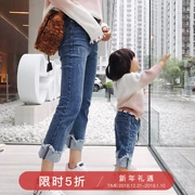 LUSON cha mẹ-con mặc quần jean mùa thu gia đình mới của ba quần jeans bà bầu quần giản dị cha-con