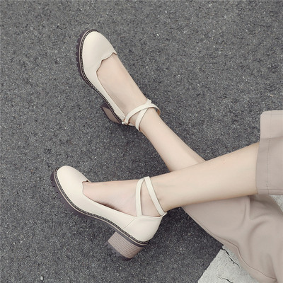 taobao agent White small leather shoes high heels Fairy style student versatile gentle and thick heels single shoes 2022 new models
