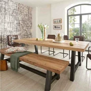 Phòng khách gia đình châu Âu đơn giản rèn sắt thức ăn nhanh nhà hàng bàn ăn và ghế có thể được tùy chỉnh đồ nội thất bàn ăn và ghế kết hợp gỗ rắn - Đồ gỗ ngoài trời
