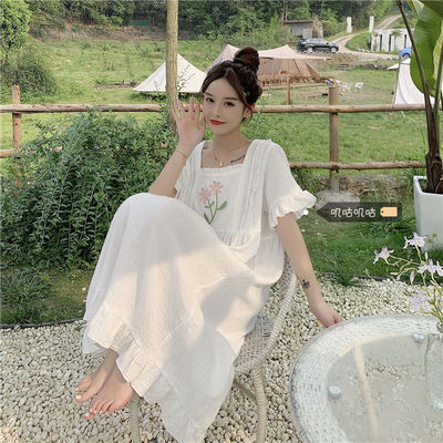 taobao agent Spring dress, summer long skirt for princess, colored pijama, plus size, 2021 collection, with short sleeve, Korean style