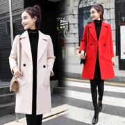 Áo khoác len nữ dài phần phiên bản Hàn Quốc 2018 mùa đông mới dày đảm bảo chất lượng sưởi ấm áo khoác len nữ Hepburn gió - Áo Hàn Quốc