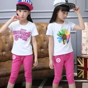Quần áo trẻ em nữ hè 2019 trẻ em Phiên bản Hàn Quốc của bộ đồ ngắn tay trong quần bé gái thể thao hai mảnh và giải trí hai mảnh - Khác