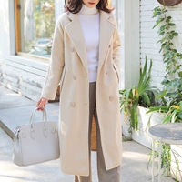 Áo khoác len hai mặt cashmere 2018 dài mùa đông và dài qua đầu gối phiên bản Hàn Quốc cộng với áo khoác lông nữ theo phong cách Hepburn mềm mại - Áo khoác dài áo khoác jean nữ