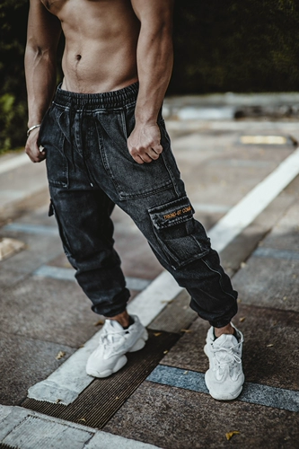 Трендовые ретро демисезонные спортивные джинсы, уличные штаны, комбинезон для спортзала, европейский стиль