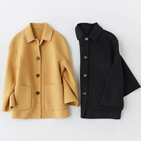 2019 mùa thu và mùa đông mới của phụ nữ ve áo nhỏ bằng len ngắn áo khoác nữ hai mặt cashmere - Áo len lót đôi áo khoác nữ mùa đông