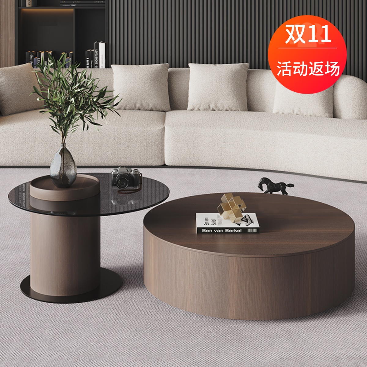 bàn trà inox Bàn cà phê tròn tối giản của Ý ánh sáng gia đình căn hộ nhỏ sang trọng bàn trà gỗ rắn internet người nổi tiếng kết hợp tủ TV hiện đại đơn giản bàn trà kính hiện đại bàn ghế uống trà