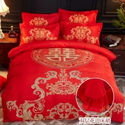 Sản phẩm mới 130g chà nhám sinh thái phiên bản lớn của hoa lớn màu đỏ ren ren giường vải trải giường 2 mét giường bốn bộ - Bộ đồ giường bốn mảnh