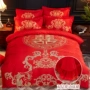 Sản phẩm mới 130g chà nhám sinh thái phiên bản lớn của hoa lớn màu đỏ ren ren giường vải trải giường 2 mét giường bốn bộ - Bộ đồ giường bốn mảnh bộ chăn ga gối đệm