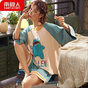 南极人短袖睡衣女夏季纯棉韩版学生薄款套头可爱印花家居服两件套