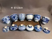 Jingdezhen lạnh lò nung vẽ tay màu xanh và trắng phong cảnh hi hình mini cover cup Linglong kungfu đặt bộ bát nhỏ 100cc - Trà sứ