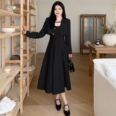 taobao agent Black colored advanced dress, cardigan, set, plus size, high-quality style, fitted, french style