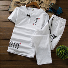 中国风夏季亚麻套装男士款棉麻短袖T恤大码31九分裤A348-TZ33-P55