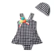 Áo tắm nữ trẻ em Hàn Quốc dính liền với Houndstooth Áo tắm nữ kiểu retro của Anh - Đồ bơi trẻ em