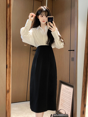 taobao agent Autumn dress, set, long skirt, plus size, bright catchy style, A-line, mid-length, maxi length