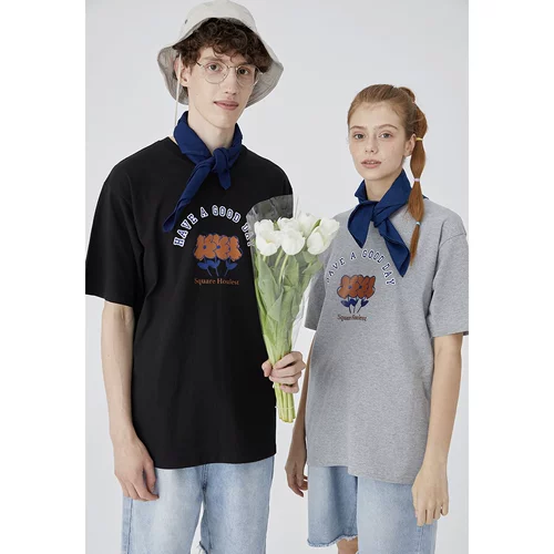 Летняя оригинальная дизайнерская брендовая хлопковая футболка с коротким рукавом для влюбленных, в цветочек