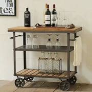 Đồ nội thất bằng gỗ rèn Mỹ ăn xe thời trang rượu vang xe đẩy di động nhà bếp giá rượu tủ bên - FnB Furniture
