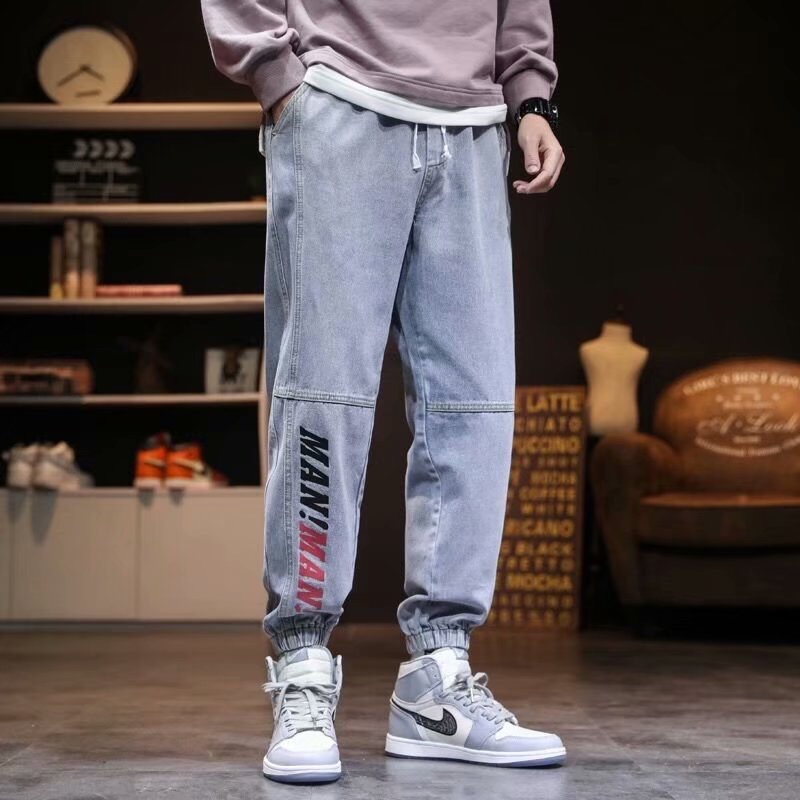 Autumn 2020 new casual loose letter fashion jeans for men's Korean version